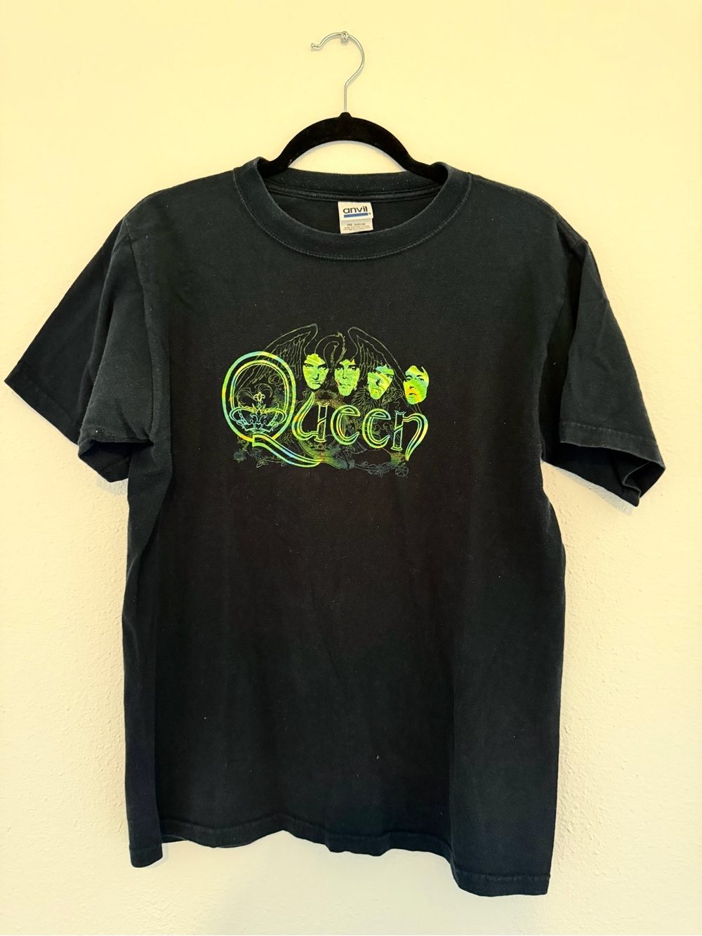 Anvil Black Short-Sleeve Queen Graphic Tee with Neon Green Logo